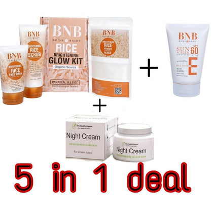 BNB Rice Brightening 5 in 1 Skincare Deal – Complete Glow & Protection Set